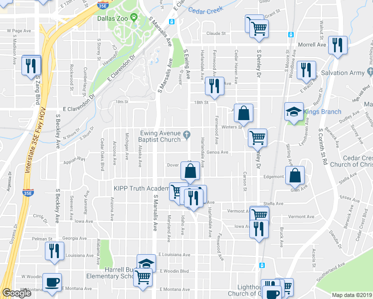 map of restaurants, bars, coffee shops, grocery stores, and more near 743 Genoa Avenue in Dallas
