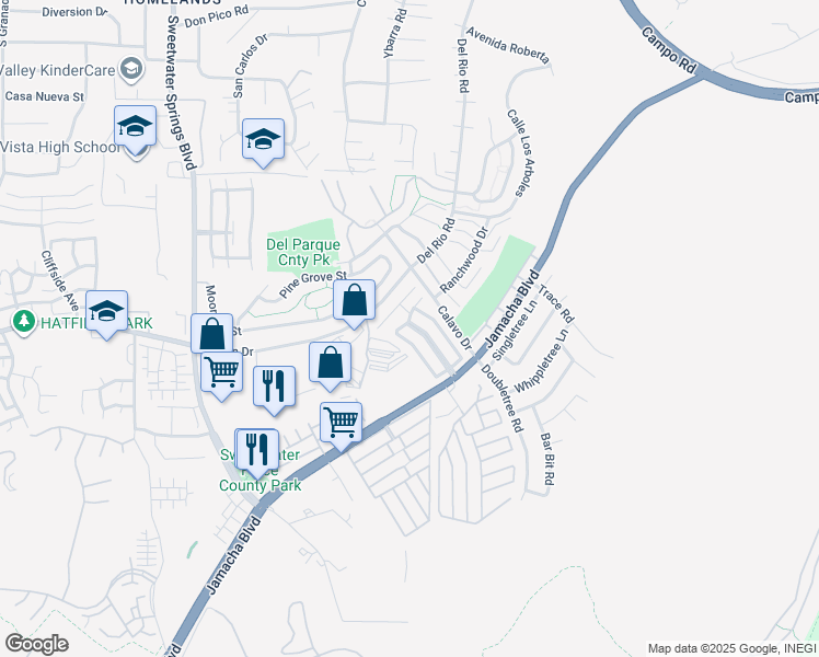 map of restaurants, bars, coffee shops, grocery stores, and more near 10770 Jamacha Boulevard in Spring Valley