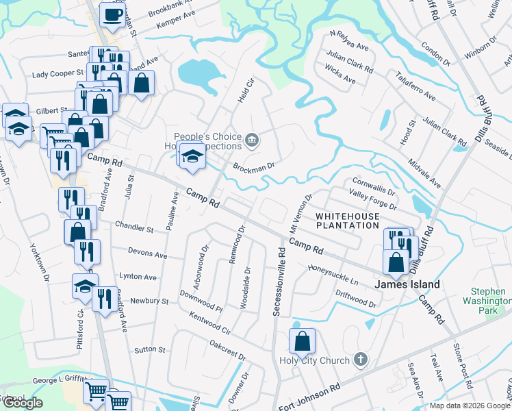 map of restaurants, bars, coffee shops, grocery stores, and more near 870 Sedge Court in Charleston