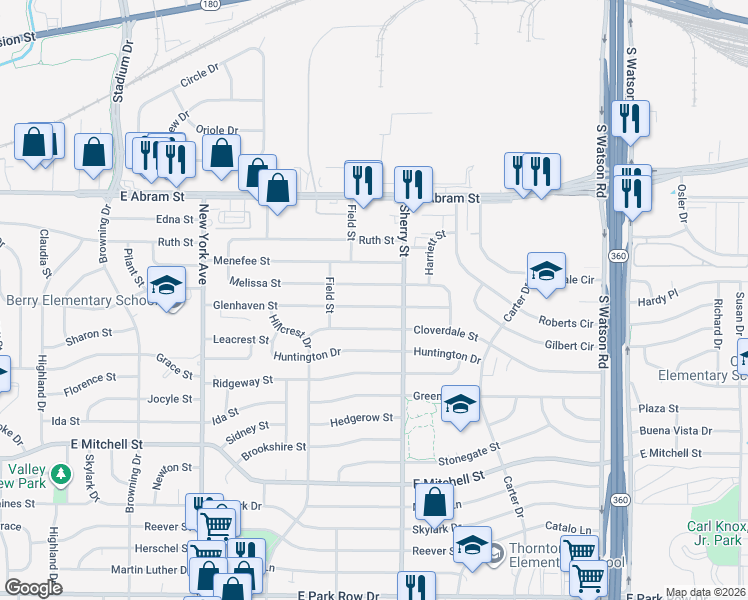 map of restaurants, bars, coffee shops, grocery stores, and more near 2121 Glenhaven Street in Arlington