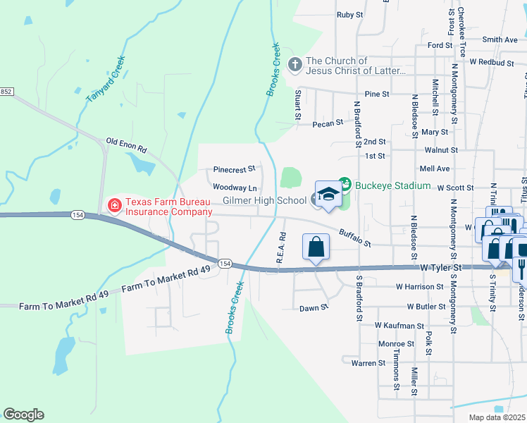 map of restaurants, bars, coffee shops, grocery stores, and more near 10 Hollybrook St in Gilmer