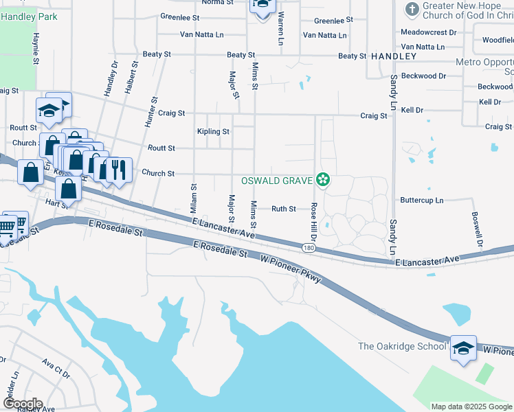 map of restaurants, bars, coffee shops, grocery stores, and more near 3145 Mims Street in Fort Worth