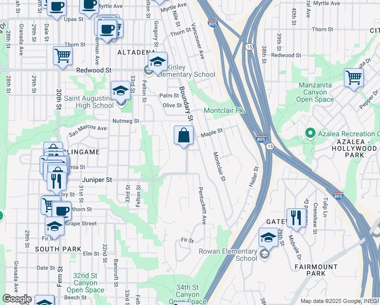 map of restaurants, bars, coffee shops, grocery stores, and more near 2437 Commonwealth Avenue in San Diego