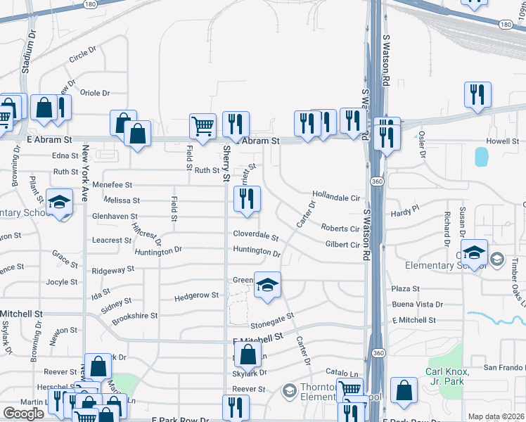 map of restaurants, bars, coffee shops, grocery stores, and more near 413 Harriett Street in Arlington