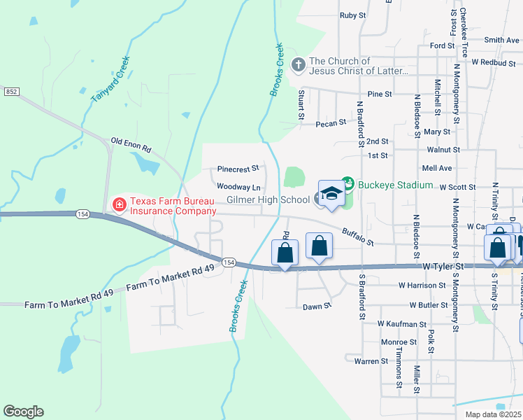map of restaurants, bars, coffee shops, grocery stores, and more near 10 Hollybrook Street in Gilmer