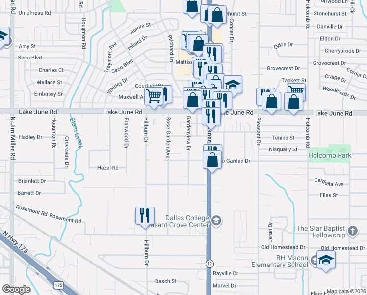 map of restaurants, bars, coffee shops, grocery stores, and more near 1123 Gardenview Drive in Dallas