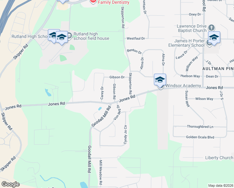 map of restaurants, bars, coffee shops, grocery stores, and more near 6461 Gibson Road in Macon