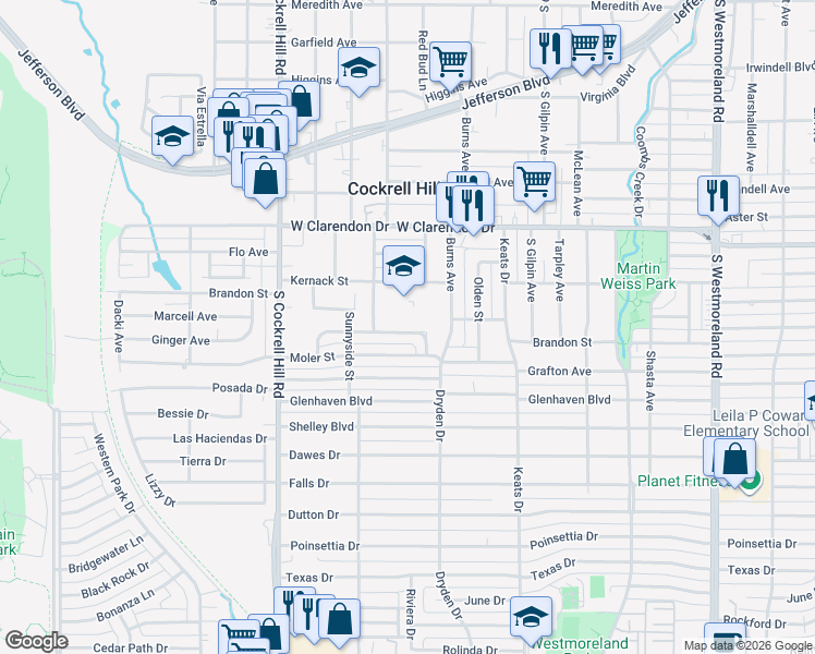 map of restaurants, bars, coffee shops, grocery stores, and more near 4021 Pampas Street in Dallas