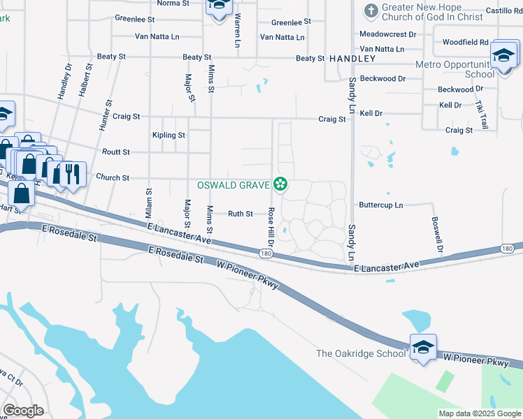 map of restaurants, bars, coffee shops, grocery stores, and more near 7225 Ruth Street in Fort Worth