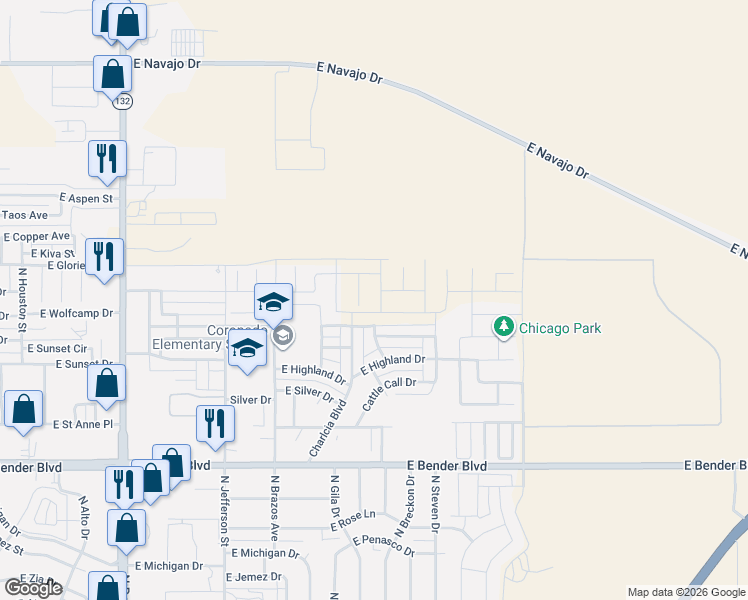 map of restaurants, bars, coffee shops, grocery stores, and more near 2628 Charlcia Boulevard in Hobbs