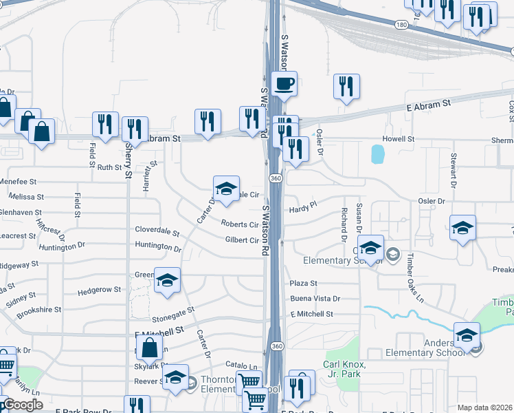 map of restaurants, bars, coffee shops, grocery stores, and more near 2509 Hardy Place in Arlington