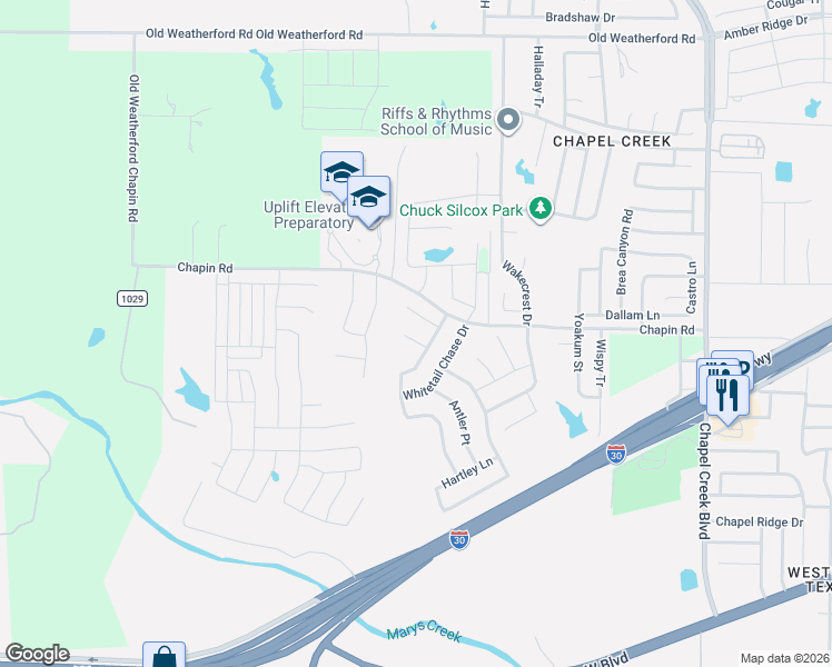 map of restaurants, bars, coffee shops, grocery stores, and more near 10604 Desert Cove in Fort Worth