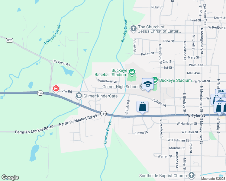 map of restaurants, bars, coffee shops, grocery stores, and more near 1021 Old Enon Road in Gilmer