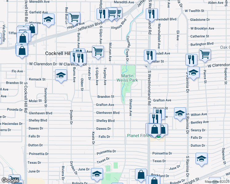 map of restaurants, bars, coffee shops, grocery stores, and more near 1238 McLean Avenue in Dallas