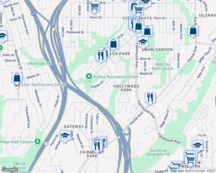 map of restaurants, bars, coffee shops, grocery stores, and more near in San Diego