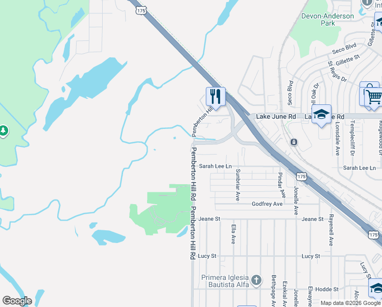 map of restaurants, bars, coffee shops, grocery stores, and more near 1125 Pemberton Hill Road in Dallas