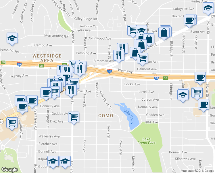 map of restaurants, bars, coffee shops, grocery stores, and more near 2900 Hervie Street in Fort Worth