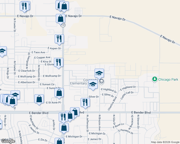 map of restaurants, bars, coffee shops, grocery stores, and more near 1024 East Gold Avenue in Hobbs