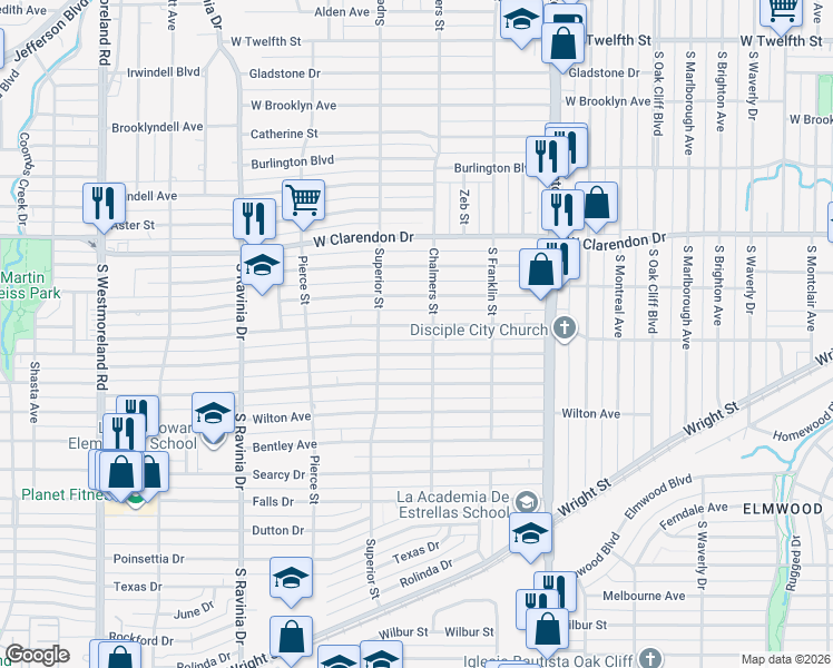 map of restaurants, bars, coffee shops, grocery stores, and more near 2627 Grafton Avenue in Dallas