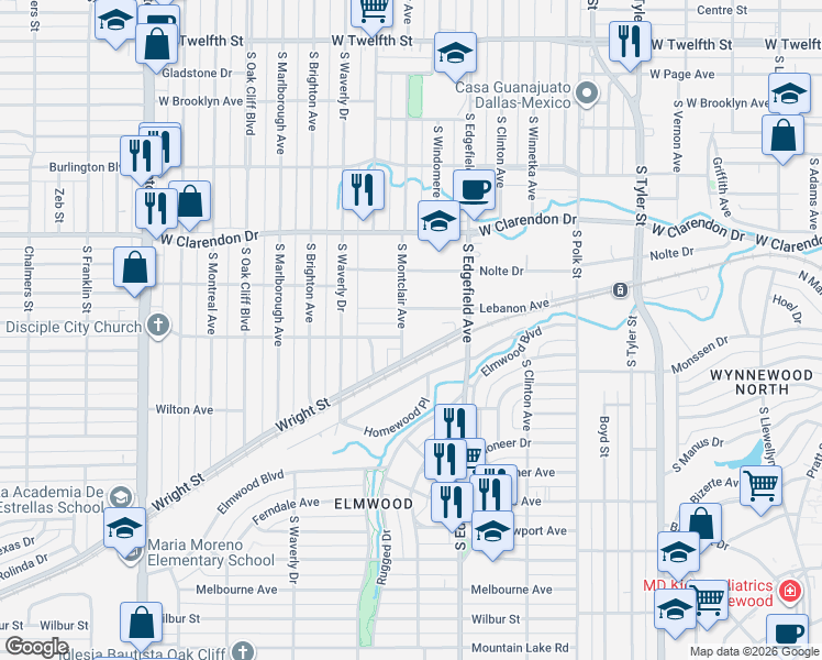 map of restaurants, bars, coffee shops, grocery stores, and more near 1503 Wright Street in Dallas