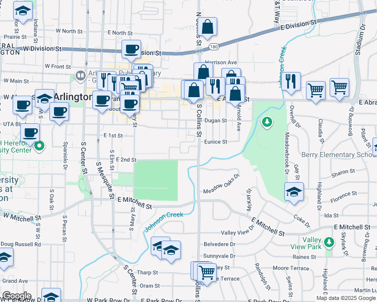 map of restaurants, bars, coffee shops, grocery stores, and more near 810 Senior Creek Drive in Arlington