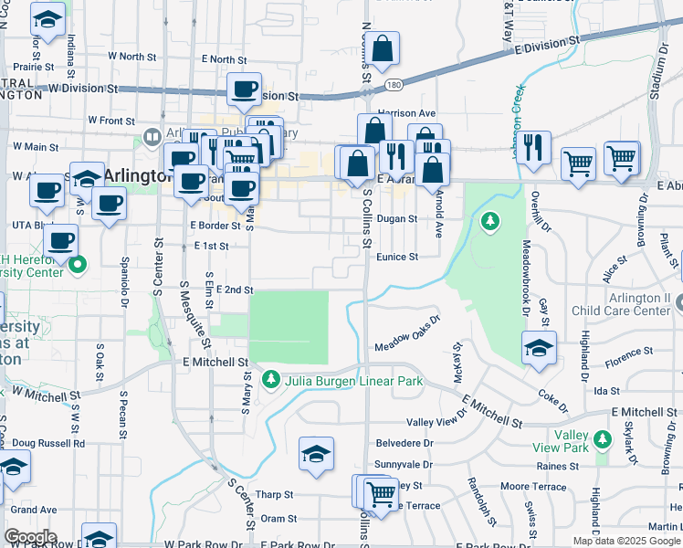 map of restaurants, bars, coffee shops, grocery stores, and more near 810 Senior Creek Drive in Arlington