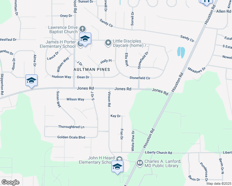 map of restaurants, bars, coffee shops, grocery stores, and more near 3676 Jones Rd in Macon