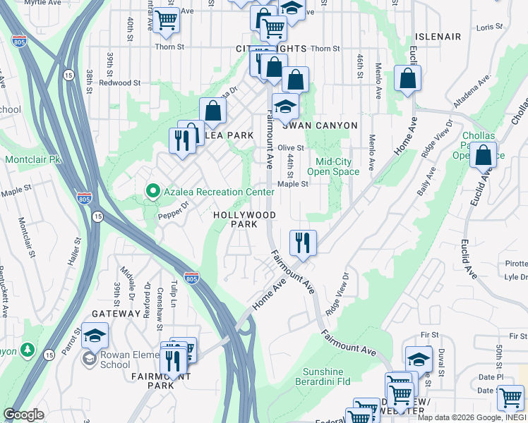 map of restaurants, bars, coffee shops, grocery stores, and more near 4325 Laurel Street in San Diego