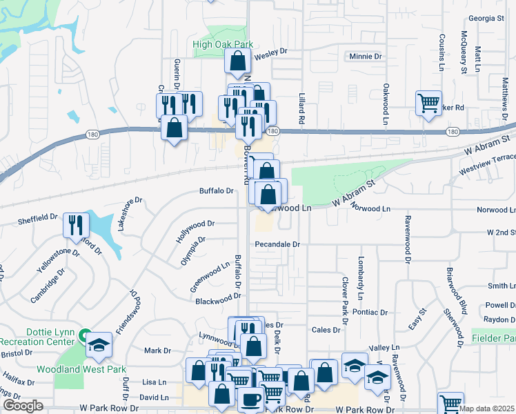 map of restaurants, bars, coffee shops, grocery stores, and more near 509 South Bowen Road in Arlington