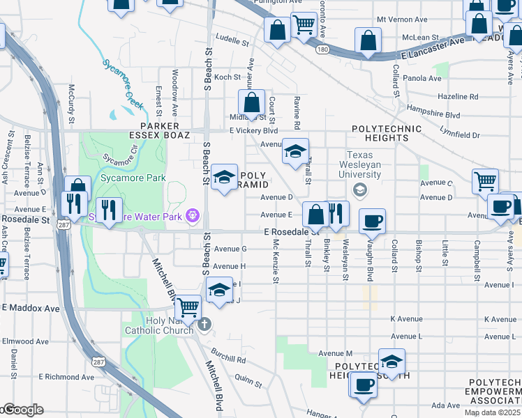 map of restaurants, bars, coffee shops, grocery stores, and more near 2700 Avenue East in Fort Worth