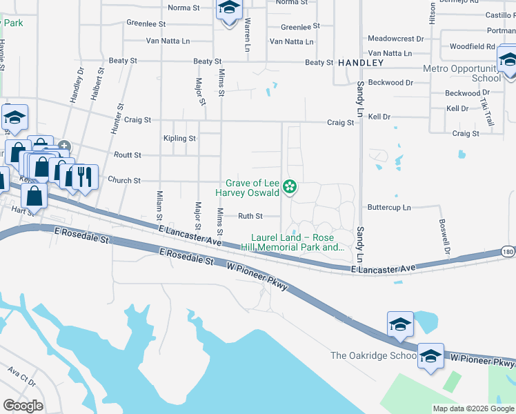 map of restaurants, bars, coffee shops, grocery stores, and more near 7225 Ruth Street in Fort Worth