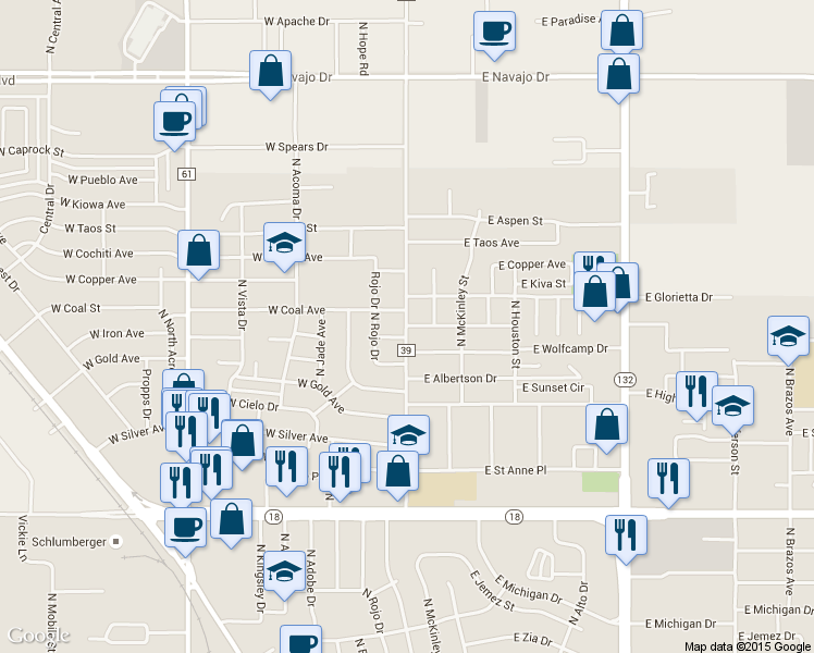 map of restaurants, bars, coffee shops, grocery stores, and more near 101 East Clearfork Drive in Hobbs