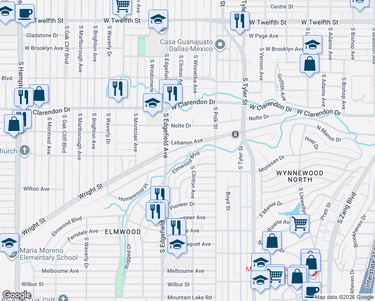 map of restaurants, bars, coffee shops, grocery stores, and more near 1211 Lansford Avenue in Dallas