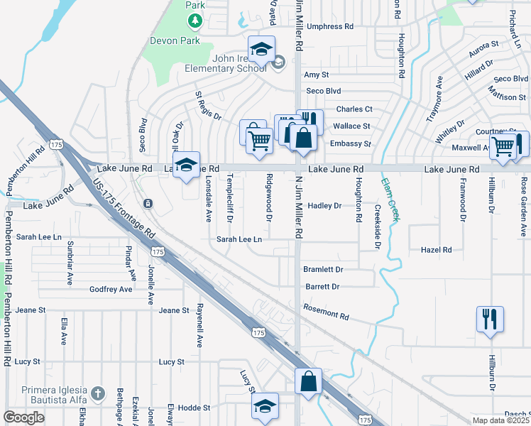 map of restaurants, bars, coffee shops, grocery stores, and more near 1139 Ridgewood Drive in Dallas