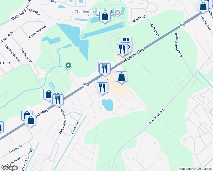 map of restaurants, bars, coffee shops, grocery stores, and more near 3258 Timberline Drive in Johns Island