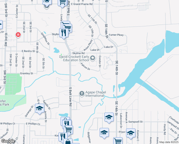 map of restaurants, bars, coffee shops, grocery stores, and more near in Grand Prairie