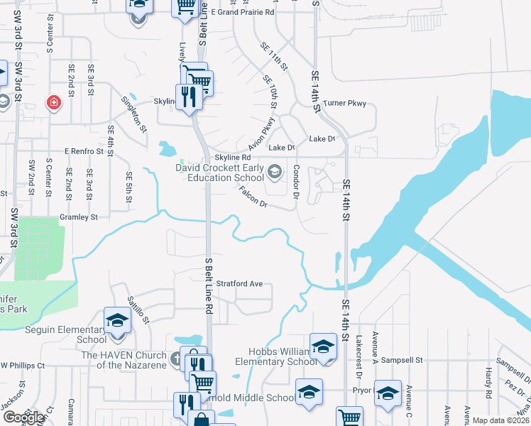 map of restaurants, bars, coffee shops, grocery stores, and more near in Grand Prairie