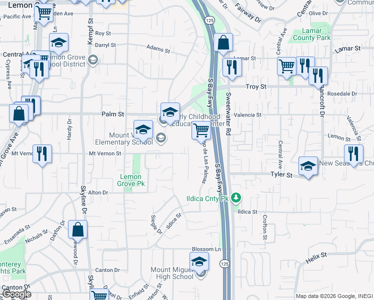 map of restaurants, bars, coffee shops, grocery stores, and more near 2368 Lawton Drive in Lemon Grove