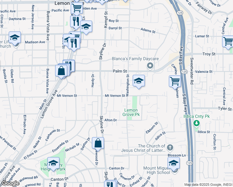 map of restaurants, bars, coffee shops, grocery stores, and more near 2348 Di Foss Street in Lemon Grove