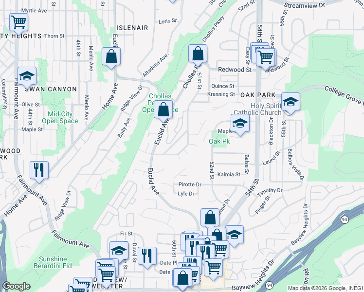 map of restaurants, bars, coffee shops, grocery stores, and more near 5066 Laurel Street in San Diego