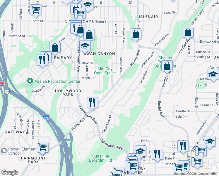 map of restaurants, bars, coffee shops, grocery stores, and more near in San Diego