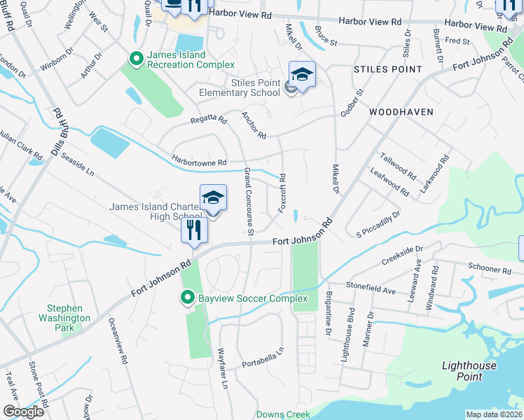 map of restaurants, bars, coffee shops, grocery stores, and more near 1039 Birchdale Drive in Charleston
