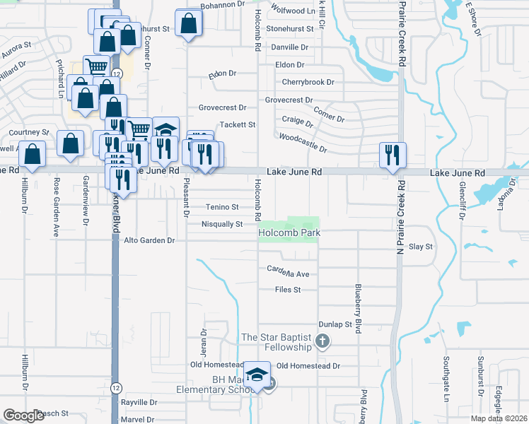 map of restaurants, bars, coffee shops, grocery stores, and more near 1111 Hawley Lane in Dallas
