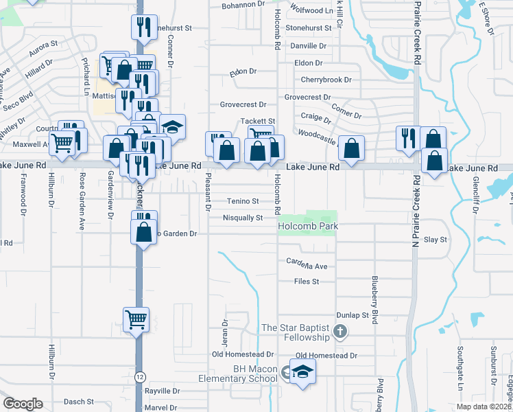 map of restaurants, bars, coffee shops, grocery stores, and more near 8439 Nisqually Street in Dallas