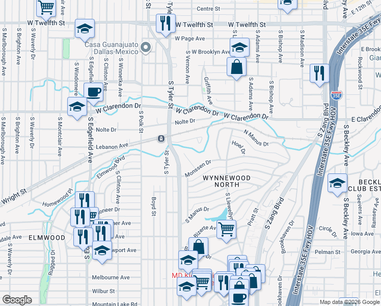 map of restaurants, bars, coffee shops, grocery stores, and more near 711 Monssen Parkway in Dallas