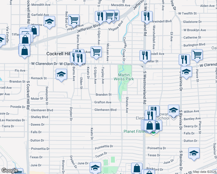 map of restaurants, bars, coffee shops, grocery stores, and more near 1238 McLean Avenue in Dallas
