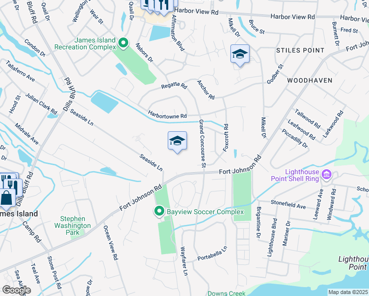 map of restaurants, bars, coffee shops, grocery stores, and more near 1000 Fort Johnson Road in Charleston