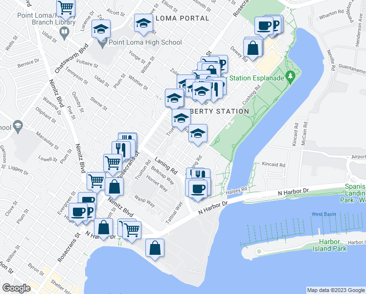 map of restaurants, bars, coffee shops, grocery stores, and more near 2087 Historic Decatur Road in San Diego