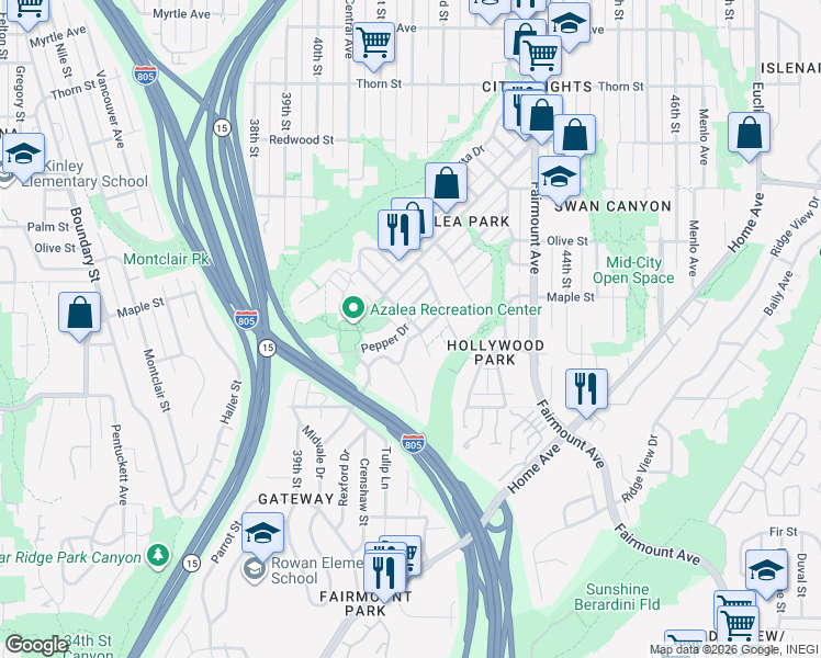 map of restaurants, bars, coffee shops, grocery stores, and more near 2548 Violet Street in San Diego