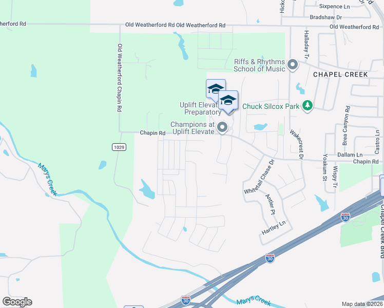 map of restaurants, bars, coffee shops, grocery stores, and more near 10825 County Road 1029 in Fort Worth